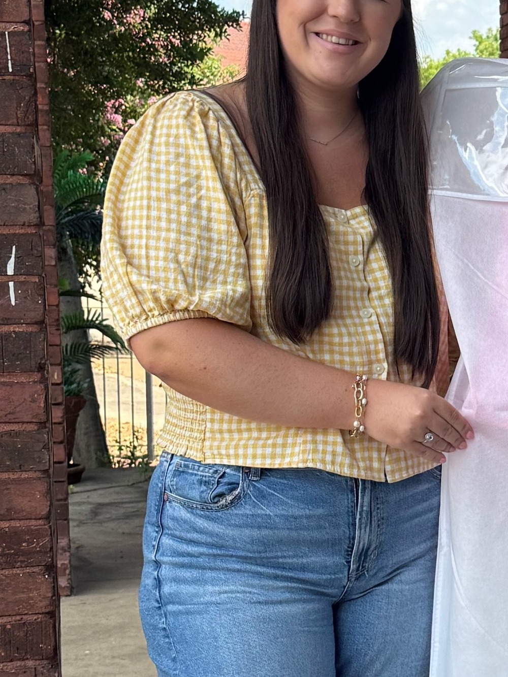 Old Navy Yellow Gingham Puff-Sleeve Crop Top